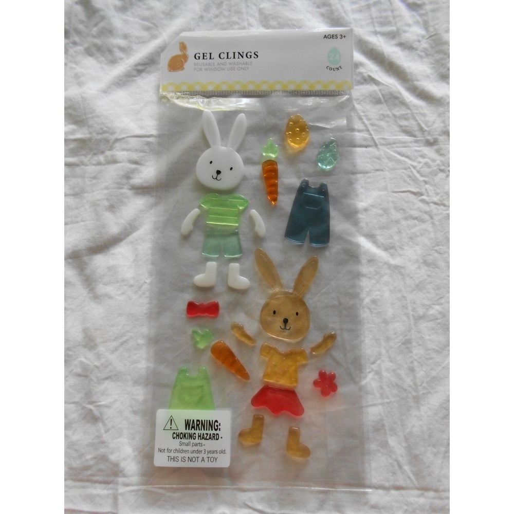 NEW Spring Summer Girl & Boy Bunny Rabbits Play Dress Up Window Gel Clings 24 ct